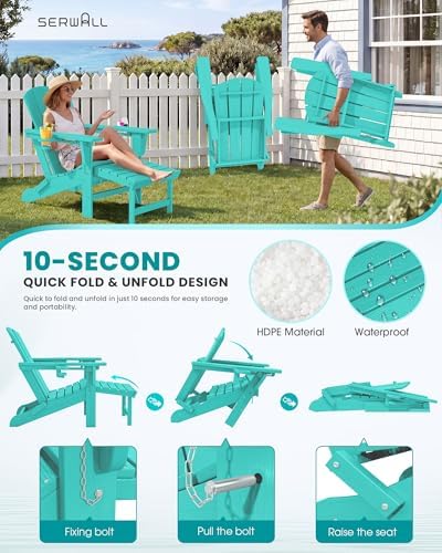 SERWALL HDPE Folding Adjustable Adirondack Chair with Footrest, Aruba