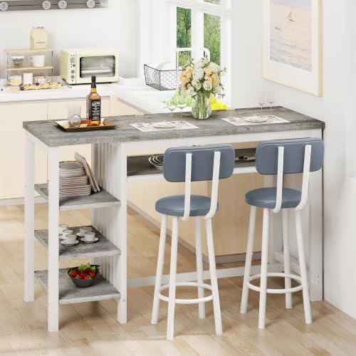 DKLGG 3-Piece Bar Table and Chairs Set, Counter Height Dining Table Set with ...