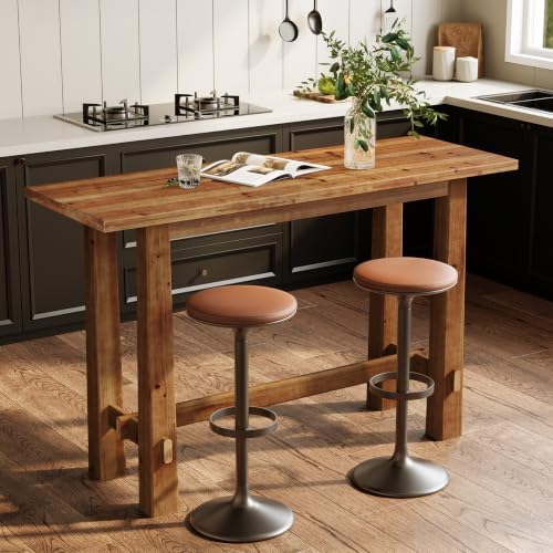 Solid Wood Bar Table, 63-Inch Farmhouse Bar Height Pub Table for Kitchen Dini...