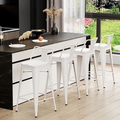 26" Counter Height Bar Stools Set of 4, Kitchen Side Chair Large Seat-White