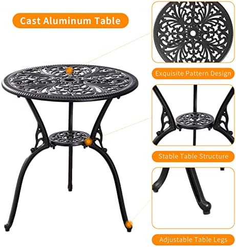 Outdoor Bistro Set 3 Piece Patio Bistro Set, Cast Aluminum Bistro Table and C...