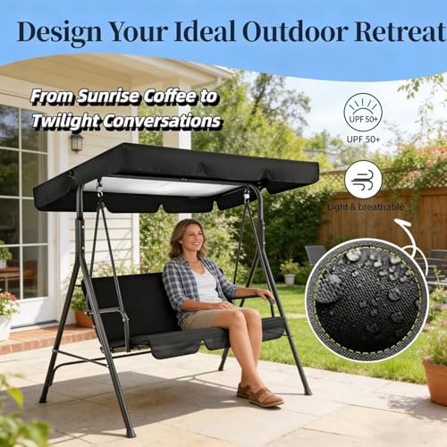 Patio Swing Canopy Replacement Top, 65x45/75x45/78x47/85x45 Outdoor 2/3 Seate...