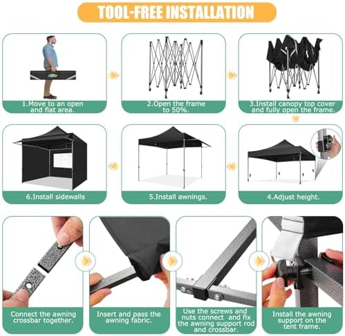 COBIZI 10x10 Pop Up Canopy Tent with Awning,Heavy Duty Canopies,Black
