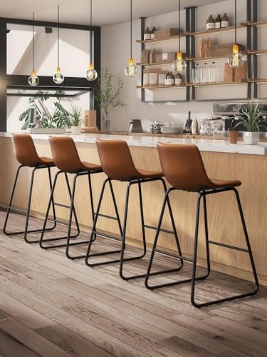 26in Bar Stools Counter Height Chairs Set of 3 Metal Legs (Dark Brown)