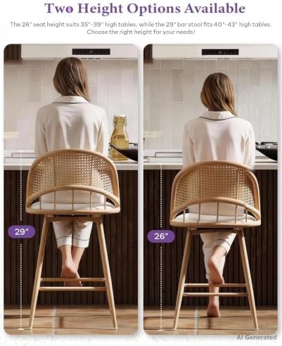 26'' Bar Stools Set of 2, Rattan Counter Height Swivel Stools for Kit...