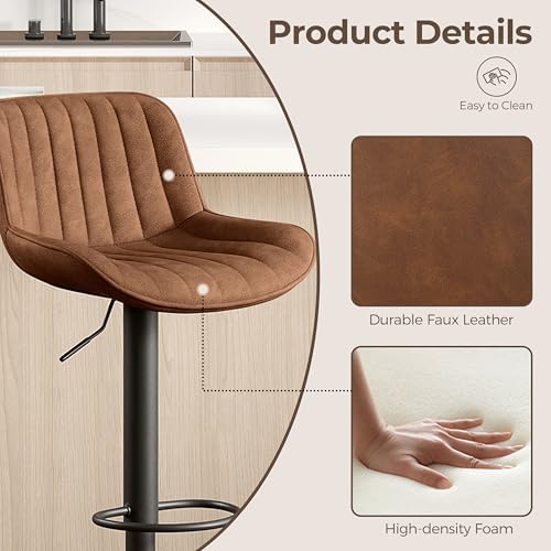 Volans Bar Stools Set of 2, Mid Century Modern Faux Leather Swivel Adjustable...