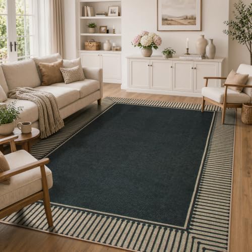 Moynesa Striped Border Easy Jute Outdoor Rug 5x7 Area Rugs for Living Room, W...