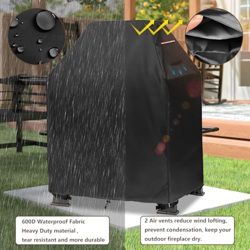 Outdoor Fireplace Cover,Heavy Duty 600D Waterproof Square Chimineas Fireplace...