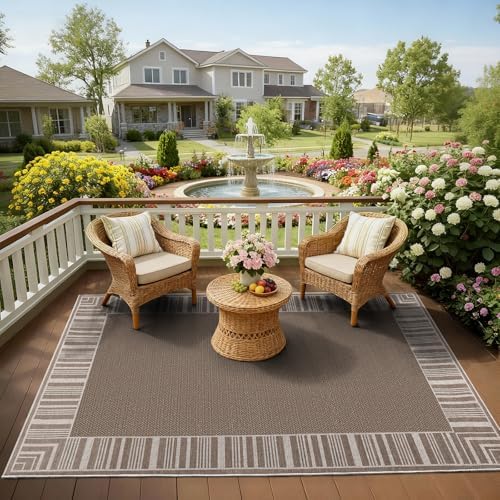 GarveeHome Striped Bordered Rug 8x10 Washable Patio Rug for Living Room Moder...