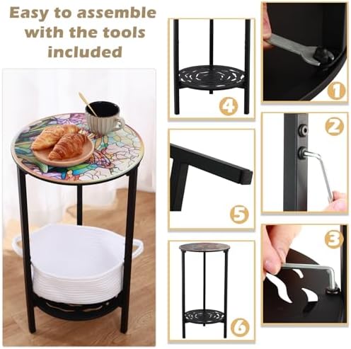 2 Packs Two-Tier Metal Round Side Table Set of Two Black Accent Coffee Tables...