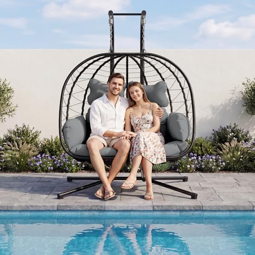 Bifanuo Double Hanging Egg Chair with Stand, Outdoor Indoor Swing Chair with ...