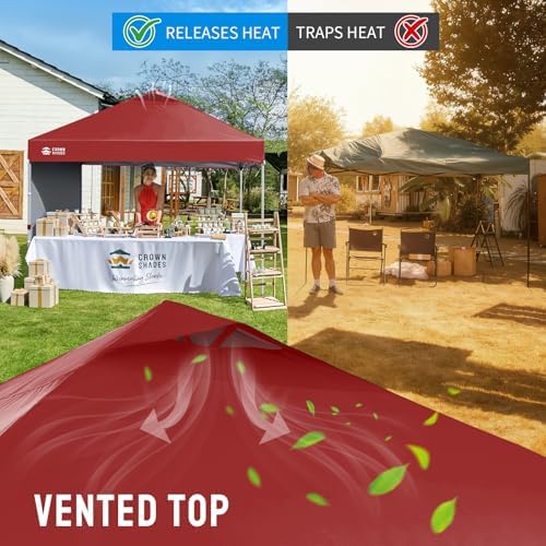 CROWN SHADES 10x10 Pop Up Canopy with 1 Side Wall, Beach Canopy Tent, Red