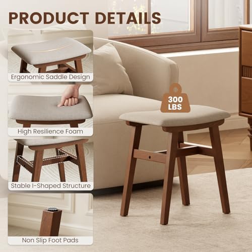 Solid Wood Vanity Stool, Padded Foot Stools Ottoman, Walnut