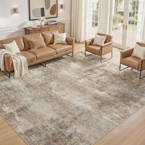Abstract Rug 8x10 Washable Large Living Room Area Rug Dark Brown