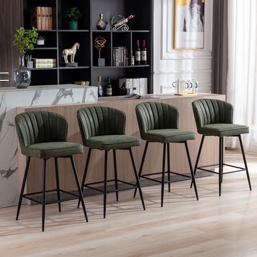 Shunzhi Green Counter Height Bar Stools Set of 2, Modern PU Leather Barstools...