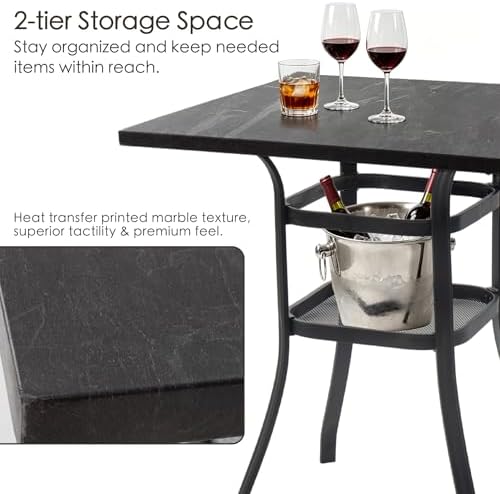 Kozyard Outdoor Bar Height Table with Realistic Marble Texture Top, 36" ...
