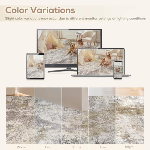 Nakagishi 10X14 Abstract Washable Area Rugs for Living Room-Brown Grey