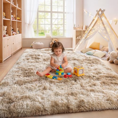 Tie Dye Camel Living Room Area Rug Soft 8x10Ft Shaggy Carpets Fuzzy Carpet