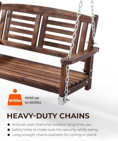 Outvita 44" Fir Wood Porch Swing with Reclined Backrest & Hanging Ch...