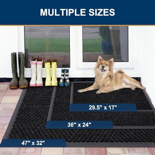 Smiry Front Door Mat Outside Entrance, Low Profile Rubber Doormat, 47x32