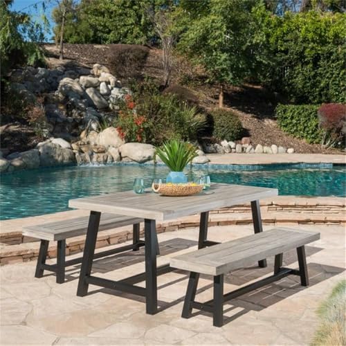 GDFStudio Cassie Outdoor Modern Industrial 3 Piece Acacia Wood Picnic Dining ...