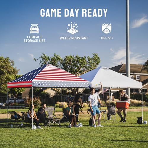 CROWN SHADES 10x10 Pop Up Canopy Tent with One Push Setup, American Flag