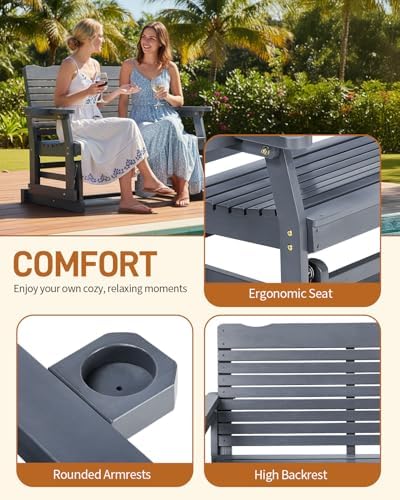 Outvita Patio Glider with Cup Holders, Wooden Outdoor Glider Bench with High ...