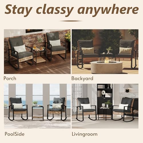 3 Piece Patio Rocking Chairs Set of 2, Outdoor Rocking Chair Bistro Set with ...