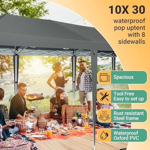COBIZI 10x30 Pop Up Canopy Tent with 8 Sidewalls Party Tents for Parties Wedd...