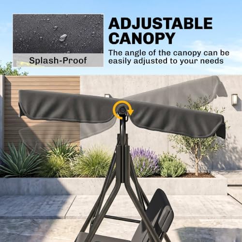 Outsunny 3-Person Porch Swing w/Stand Adjustable Tilt Canopy, Black