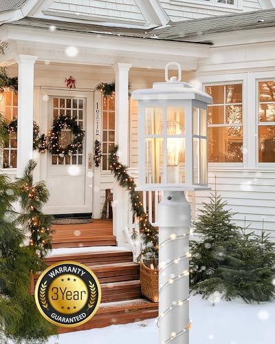 Dusk to Dawn Outdoor Post Lights, White Post Lights Outdoor with Pier Mount B...