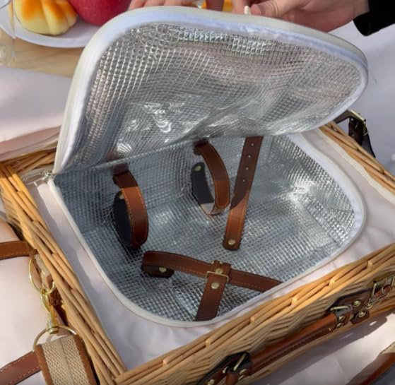 Multifunctional Wicker Picnic Basket Set for 2 Adults with Picnic Table and B...