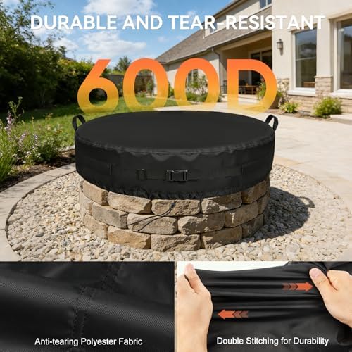 Onlyme Round Fire Pit Cover, 71 Inch Outdoor Firepit Covers 600D-71*9 In
