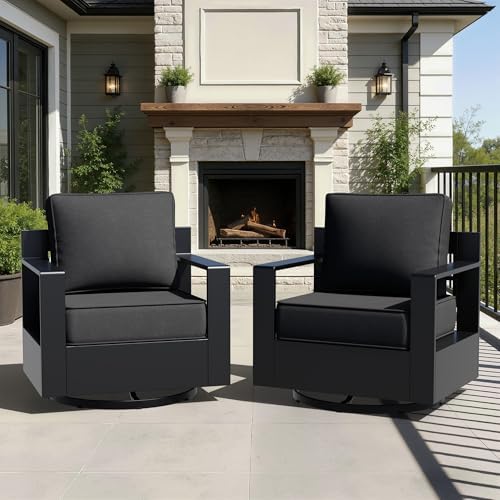 Aluminum Patio Swivel Chair - Outdoor Swivel Rocking Chair with 6" Thick...