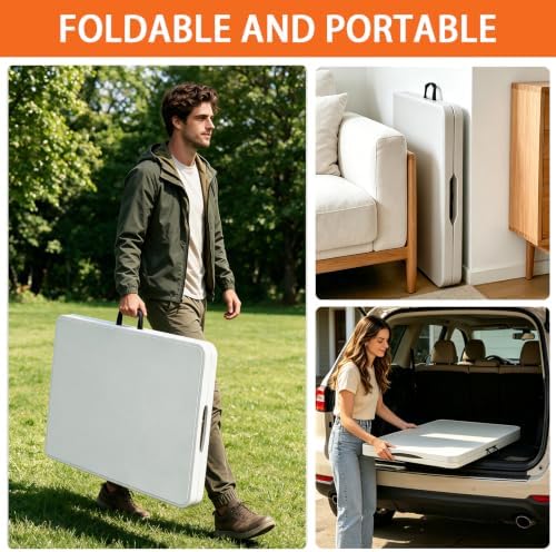 Folding Table 4 Foot, Heavy Duty Adjustable Height Folding Card Table Portabl...