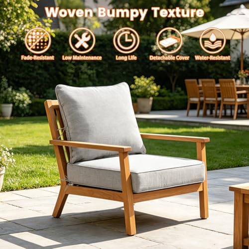 Olefin Deep Seat Cushion Set of 2, Water Resistant Patio Light Gray 24x24x4