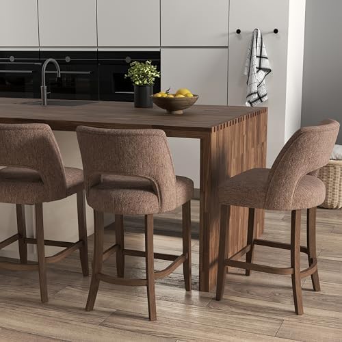 VKNOW Bar Stools Set of 2, 26" Fabric Counter Height Bar Stools, Brown