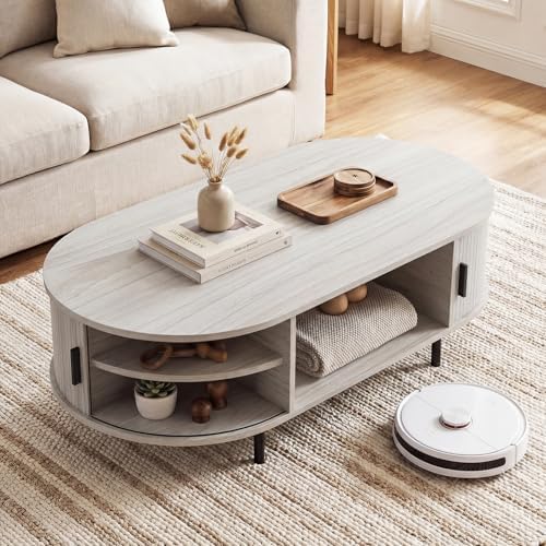 GIANTEX Oval Coffee Table, 47.5" Mid Century Modern Center Table with Sl...