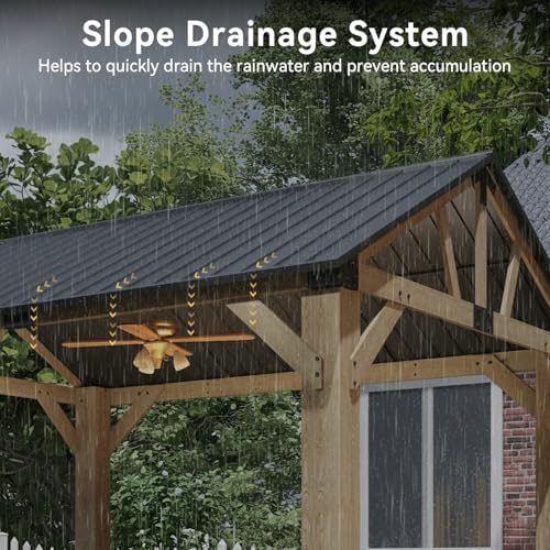 Aoxun 10' x 12' Wood Gazebo with Gable Galvanized Steel Roof, Natural
