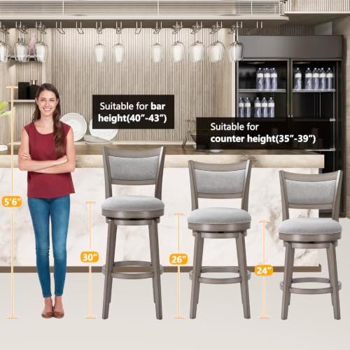 PrimeZone Swivel Bar Stools Set of 2, 26" Counter Height Barstools