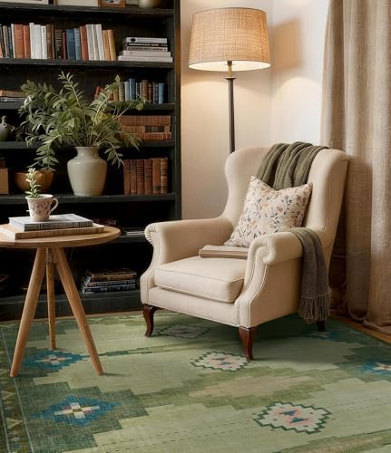 YIHOUSE 9’x12’ Washable Green Mid Century Modern Area Rug for Living Room