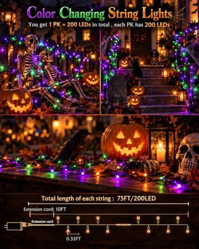 1Pack 200LED Smart Color Changing String Lights Halloween Lights App Remote