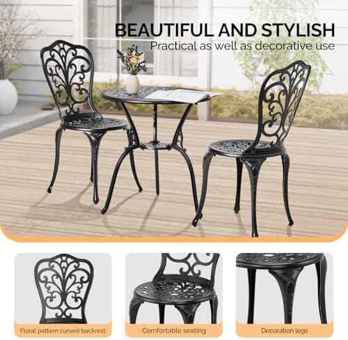 VINGLI 3 PCS Outdoor Bistro Set, Outdoor Patio Set, All-Weather Cast Aluminum...