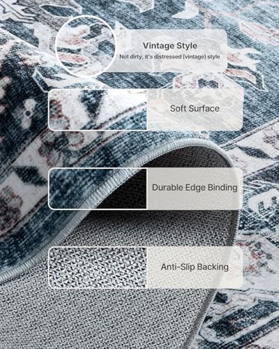 AMADA HOMEFURNISHING 8x10 Washable Area Rug, Low-Profile with Non-Slip Backin...