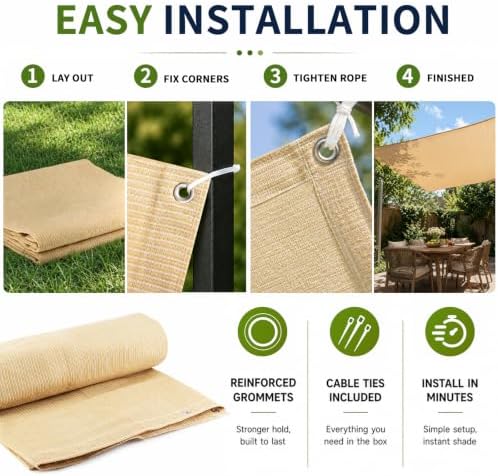 90% Outdoor Sun Shade Cloth, 6’ x 20’, Pergola, Deck, and Backyard Patio Suns...