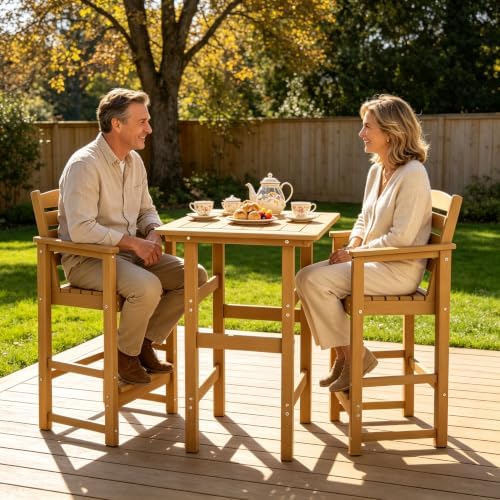 HDPE Outdoor Bar Height Stools High Adirondack Chairs (Teak, 2 Pcs)