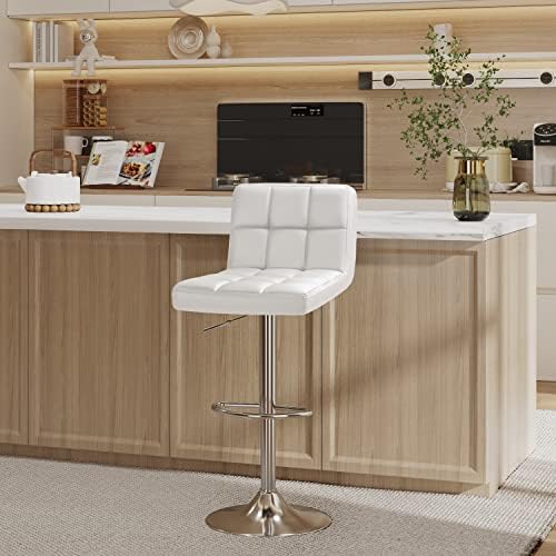 Furmax Bar Stools Modern Pu Leather Swivel Adjustable Hydraulic Bar Stool Squ...
