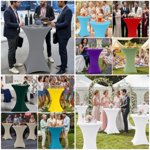 Moosfor Spandex Cocktail Table Covers 4 Pack, Elastic Fitted Stretch Table Cl...