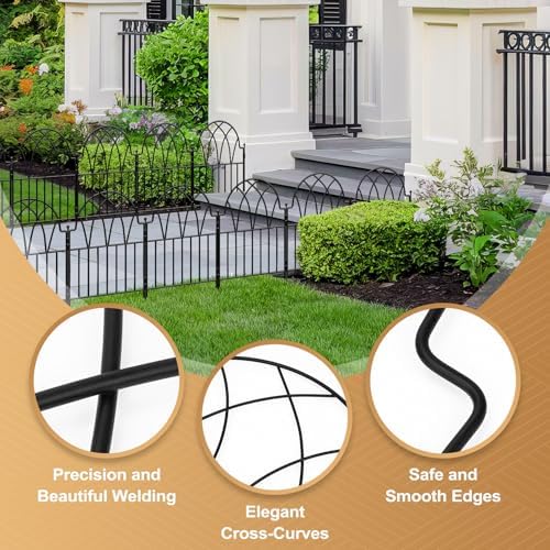 19 Pack Decorative Garden Fence Panels - 20.07 Ft Black Arched Metal Landscap...