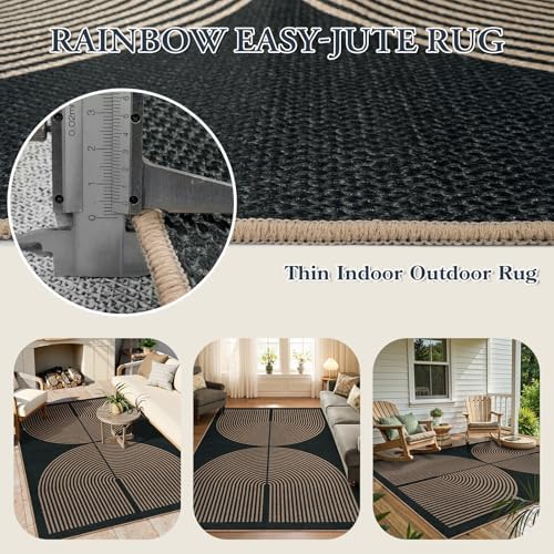 Lahome Modern Rainbow Easy Jute Carpet, Washable 5x7 Area Rugs for Living Roo...